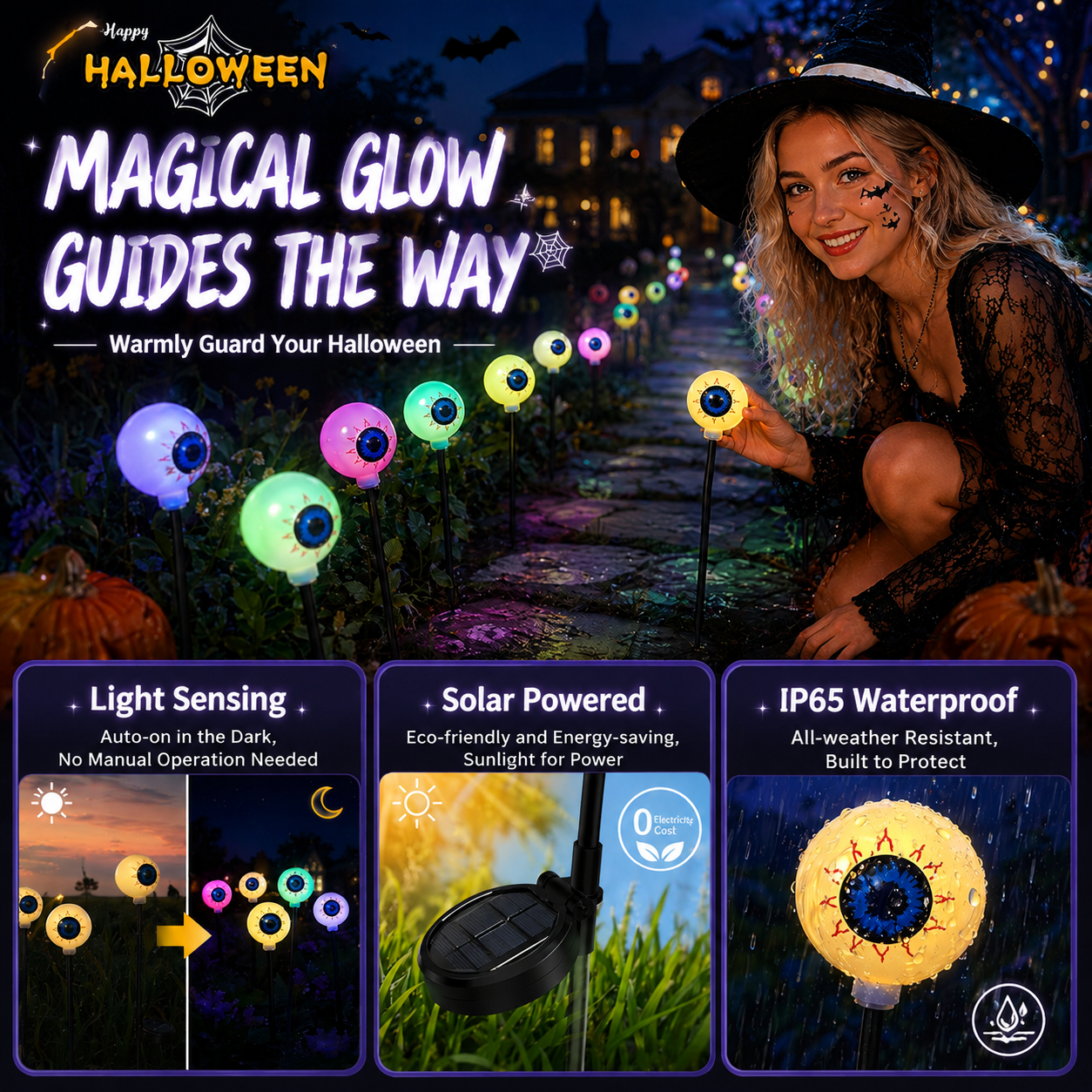 Solar Halloween Dancing Eyeball Stake Lights view 4