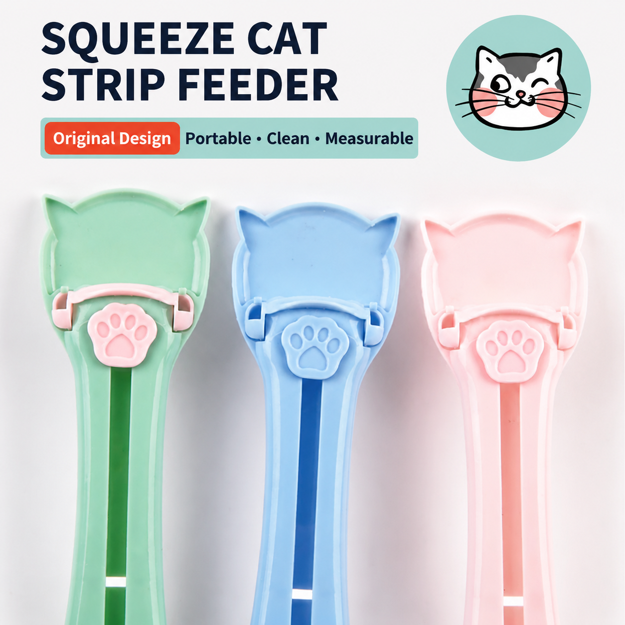 Cat Treat Paste Dispenser Spoon with Cat Paw Push Button – Portable Squeeze — image 1