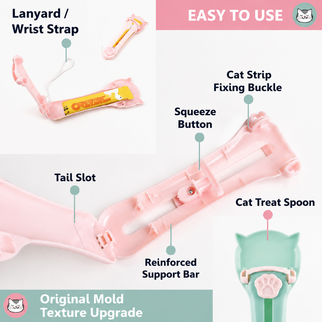 Cat Treat Paste Dispenser Spoon with Cat Paw Push Button – Portable Squeeze view 3