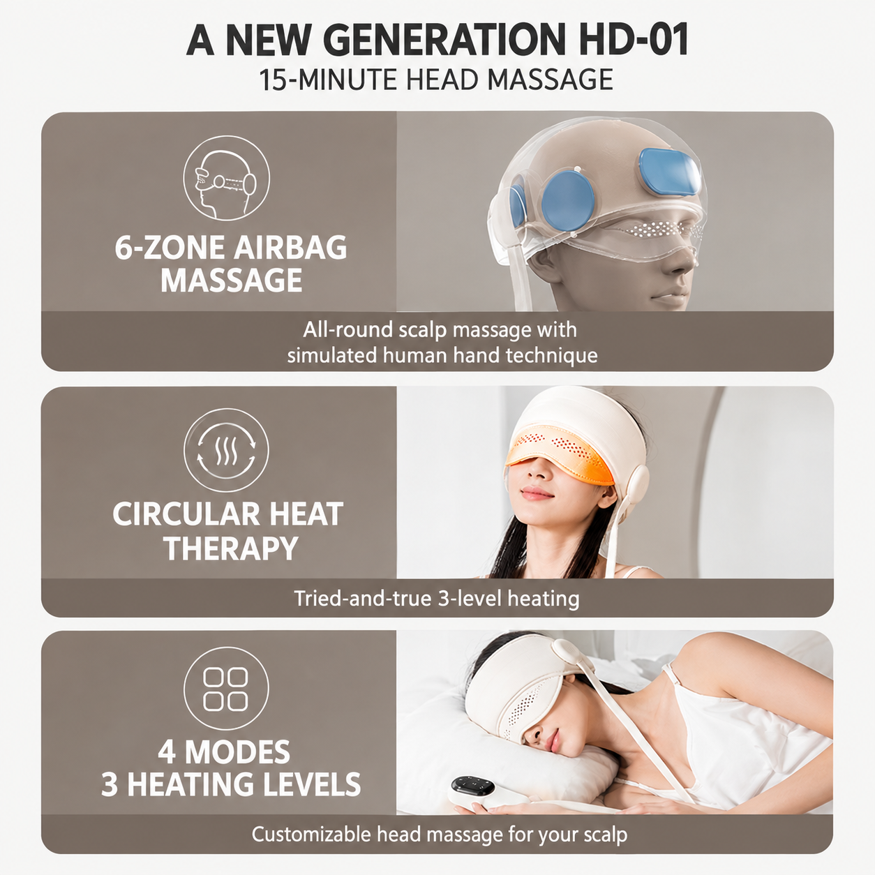Head and Eye Wraparound Massager with Adjustable Strap and Handheld Controller view 4