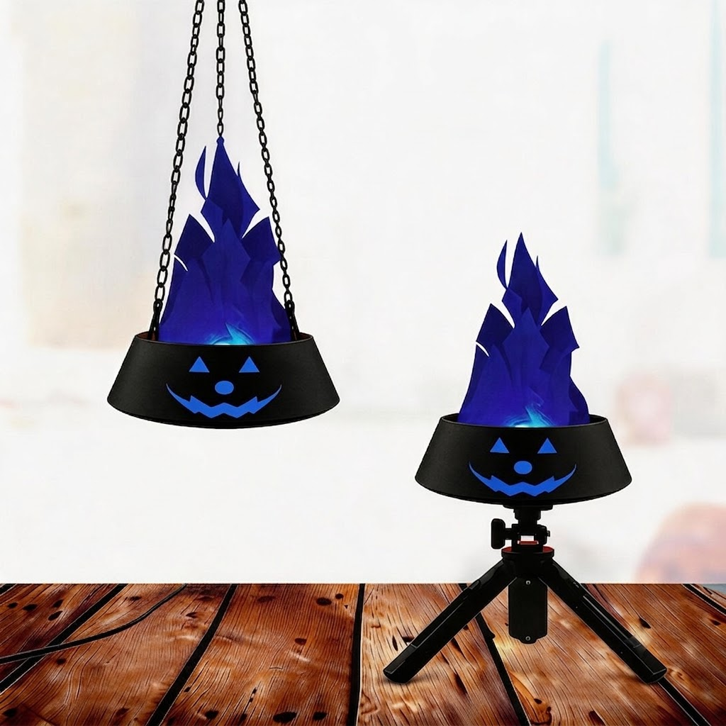 LED Halloween Jack-o'-Lantern Flame Effect Lamp with Dancing Silk Fabric Flame