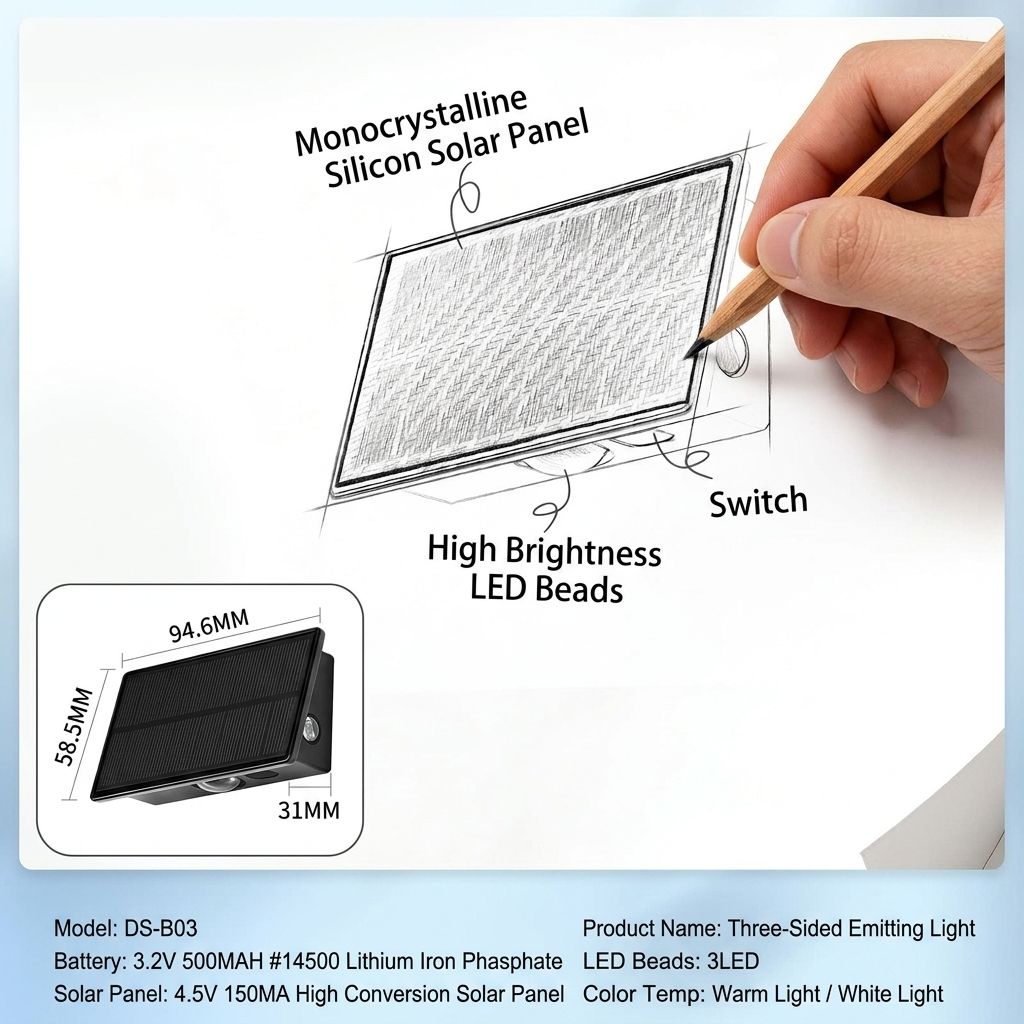 Solar Powered Outdoor Wall Light with Triple-Sided Glow view 2
