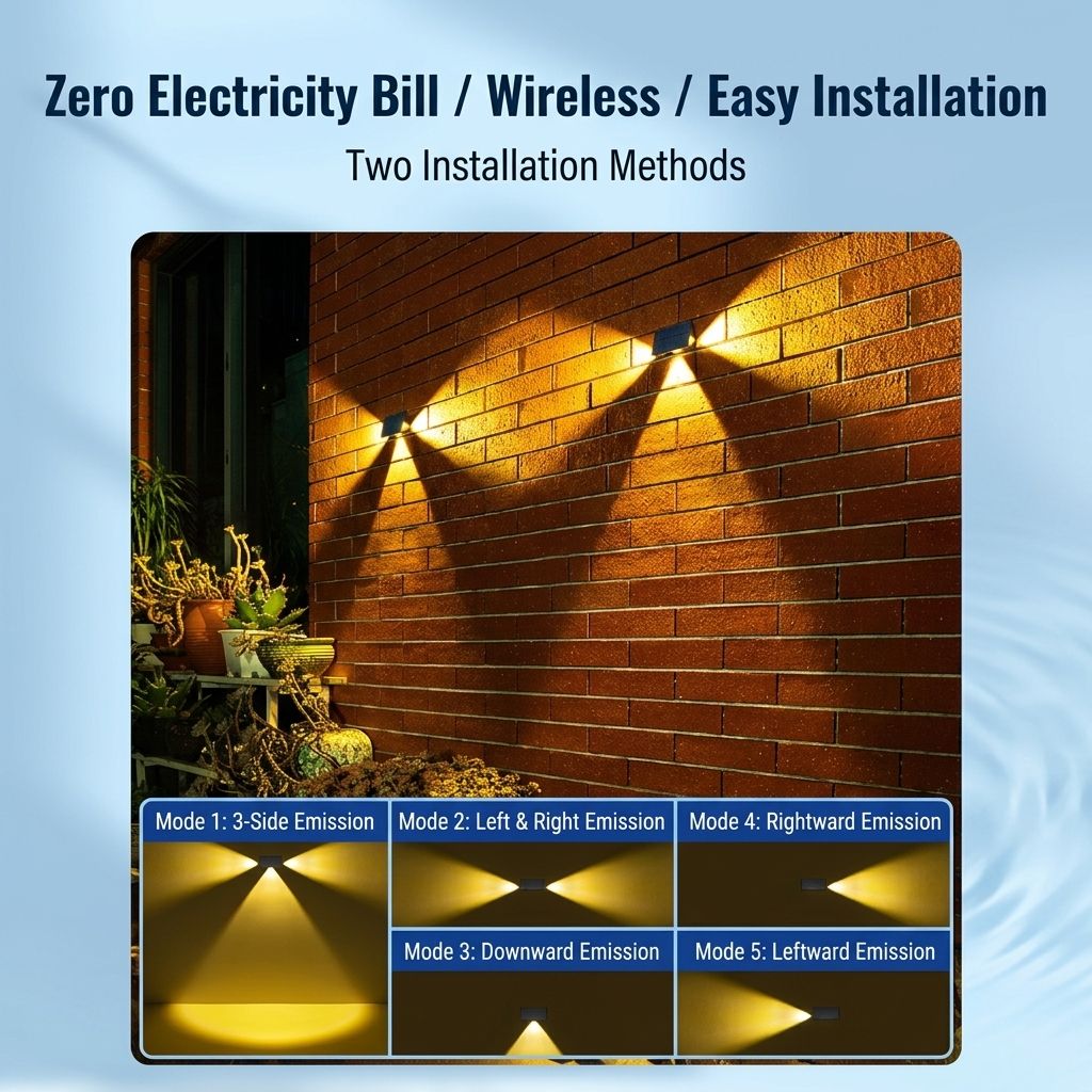 Solar Powered Outdoor Wall Light with Triple-Sided Glow view 7