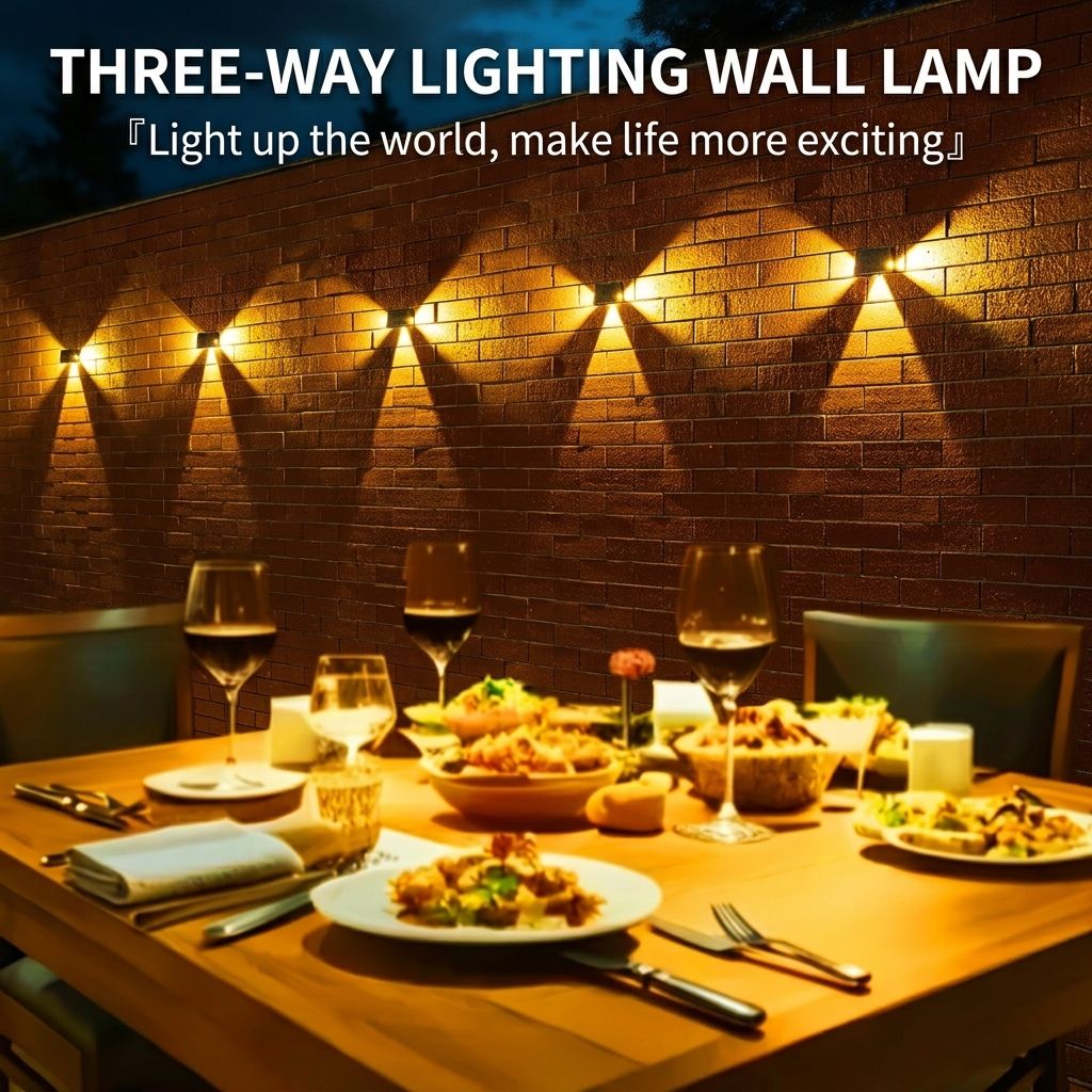 Solar Powered Outdoor Wall Light with Triple-Sided Glow