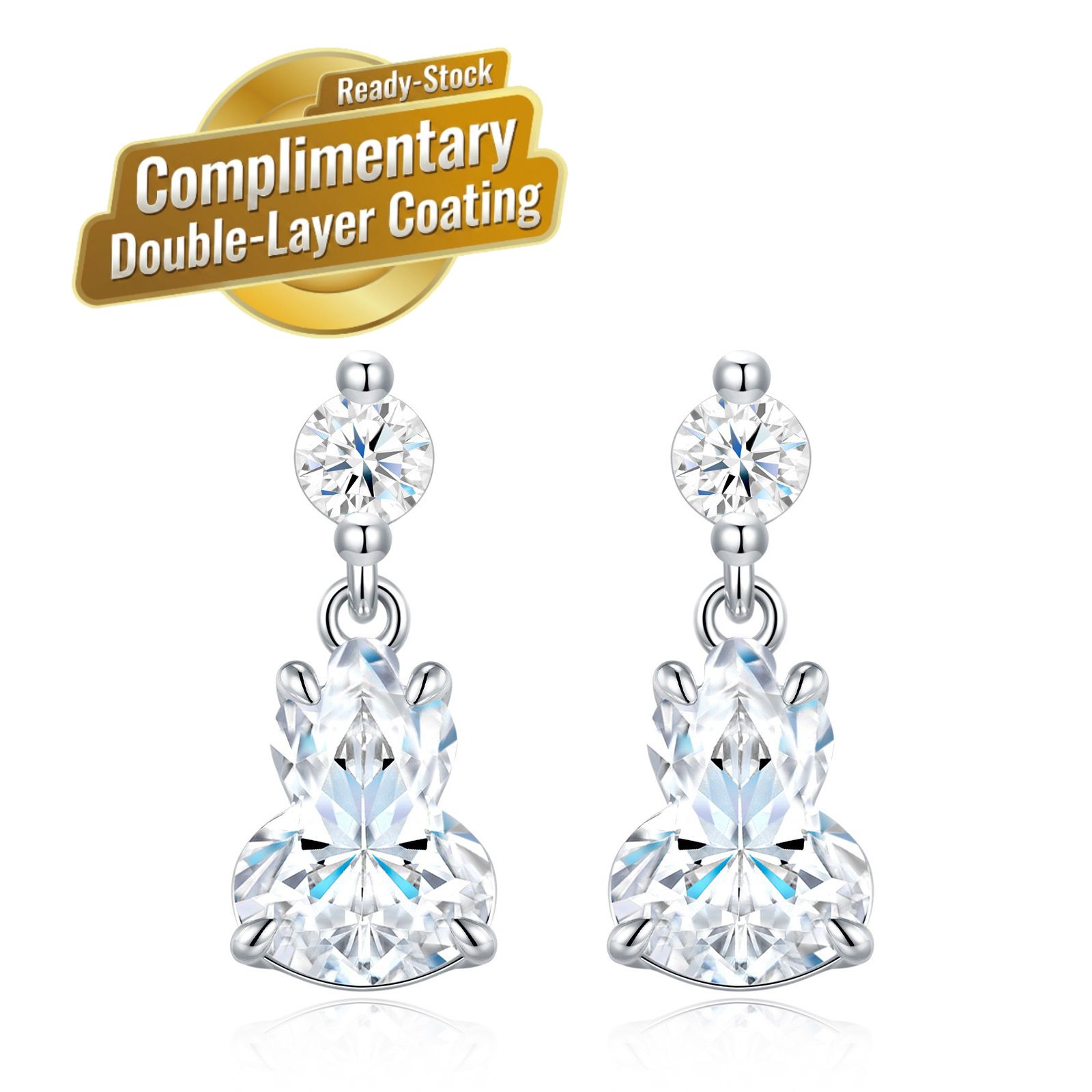 Elegant S925 Silver Moissanite Gourd Earrings with Round Stud and Pear-Shaped view 5