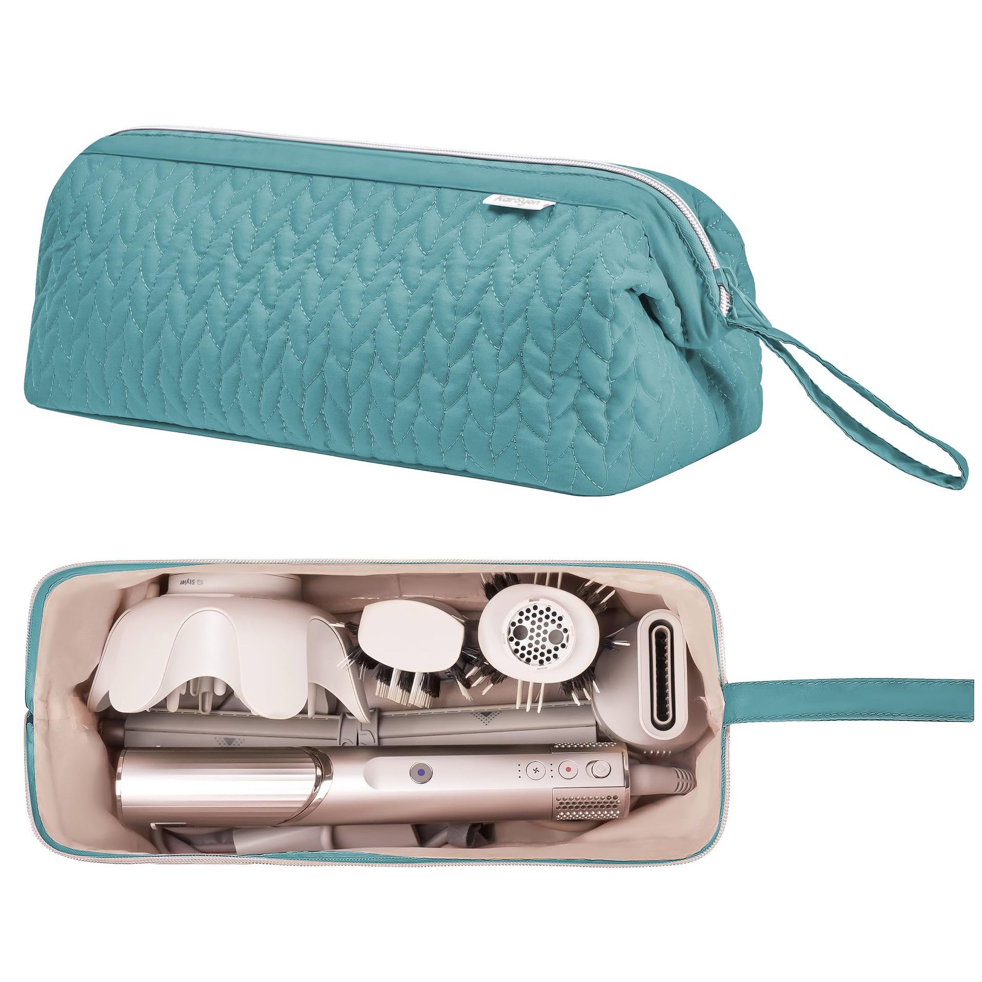 Waterproof Quilted Hair Styling Tool Organizer Travel Makeup Bag with Wide