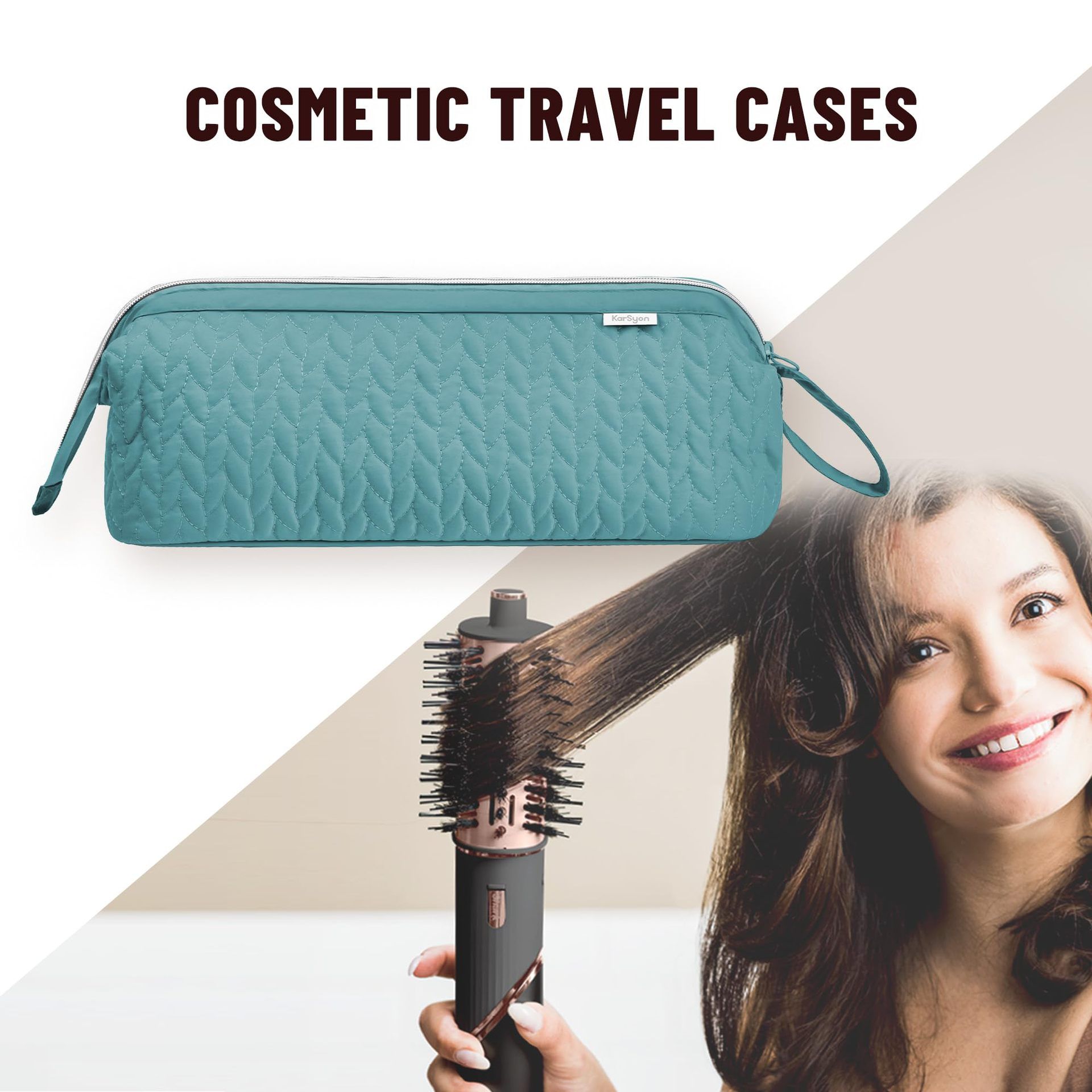 Waterproof Quilted Hair Styling Tool Organizer Travel Makeup Bag with Wide view 3