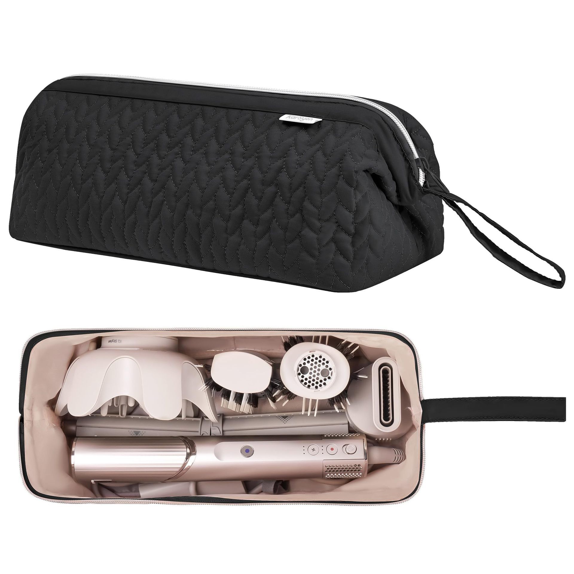 Waterproof Quilted Hair Styling Tool Organizer Travel Makeup Bag with Wide view 8