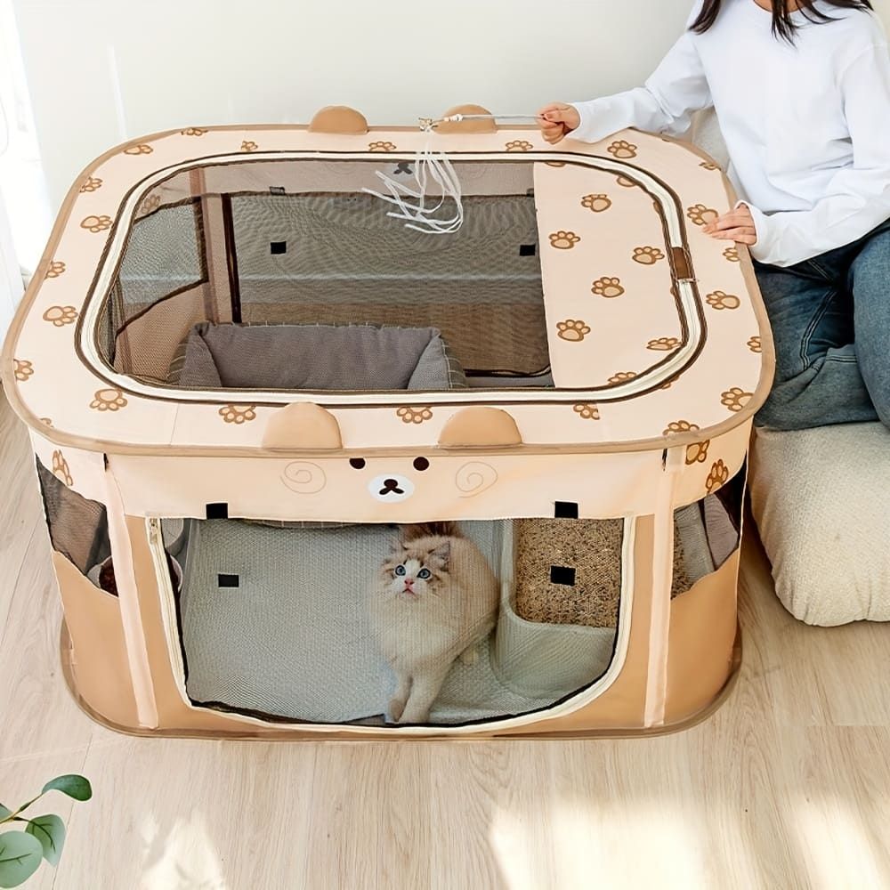 Foldable Pet Playpen with Zippered Top view 3