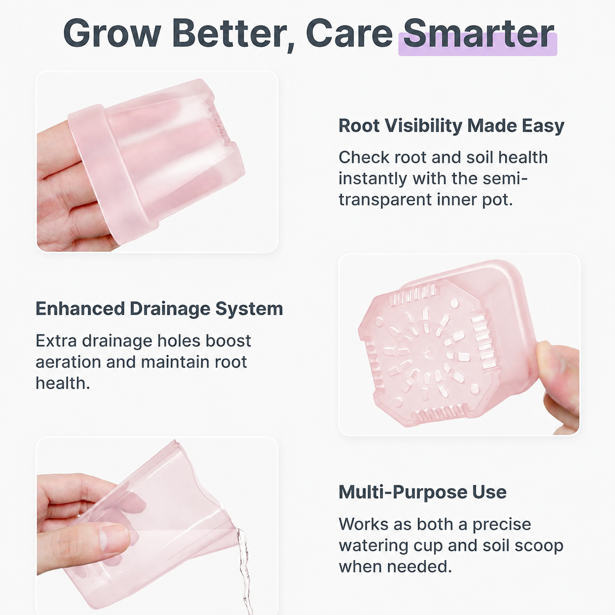 Semi-Transparent Pink Square Self-Watering Propagation Pot for Desktop Succulents view 5