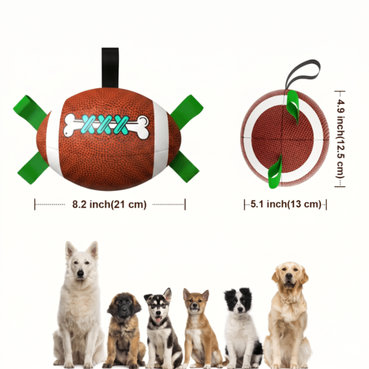 Interactive Dog Football Toy with Pull Tabs for Tug-of-War view 2