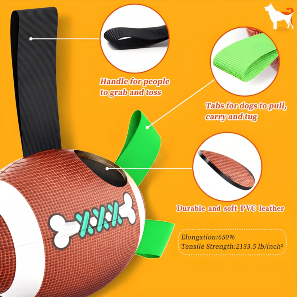 Interactive Dog Football Toy with Pull Tabs for Tug-of-War view 4