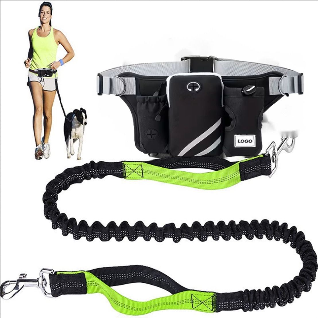 Hands-Free Dog Walking Waist Pack with Bungee Leash Set – Adjustable Running view 10
