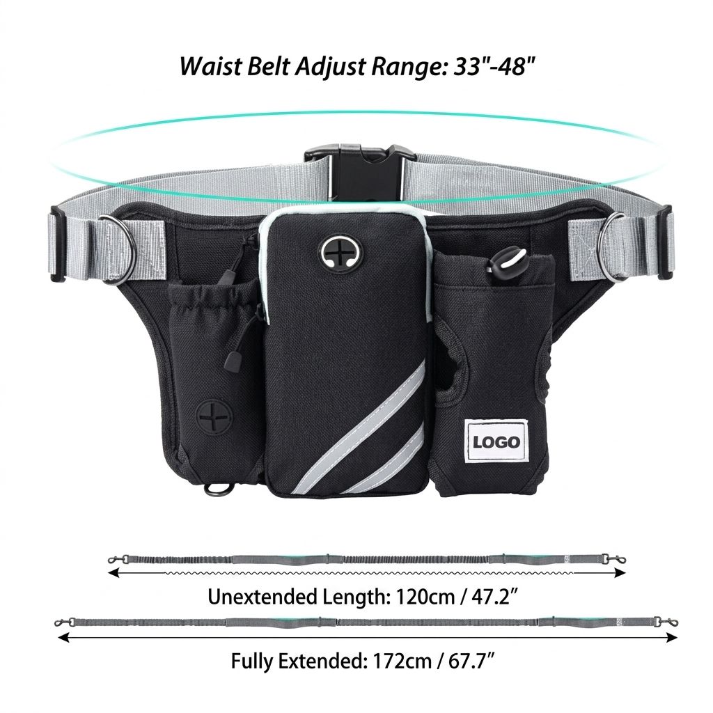 Hands-Free Dog Walking Waist Pack with Bungee Leash Set – Adjustable Running view 3