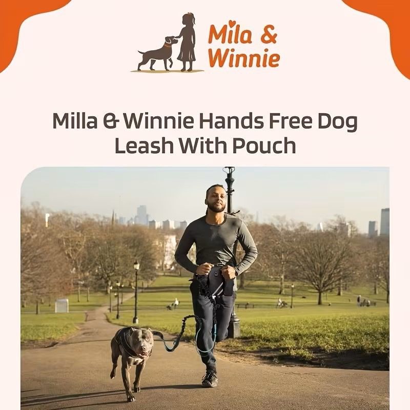 Hands-Free Dog Walking Waist Pack with Bungee Leash Set – Adjustable Running view 7
