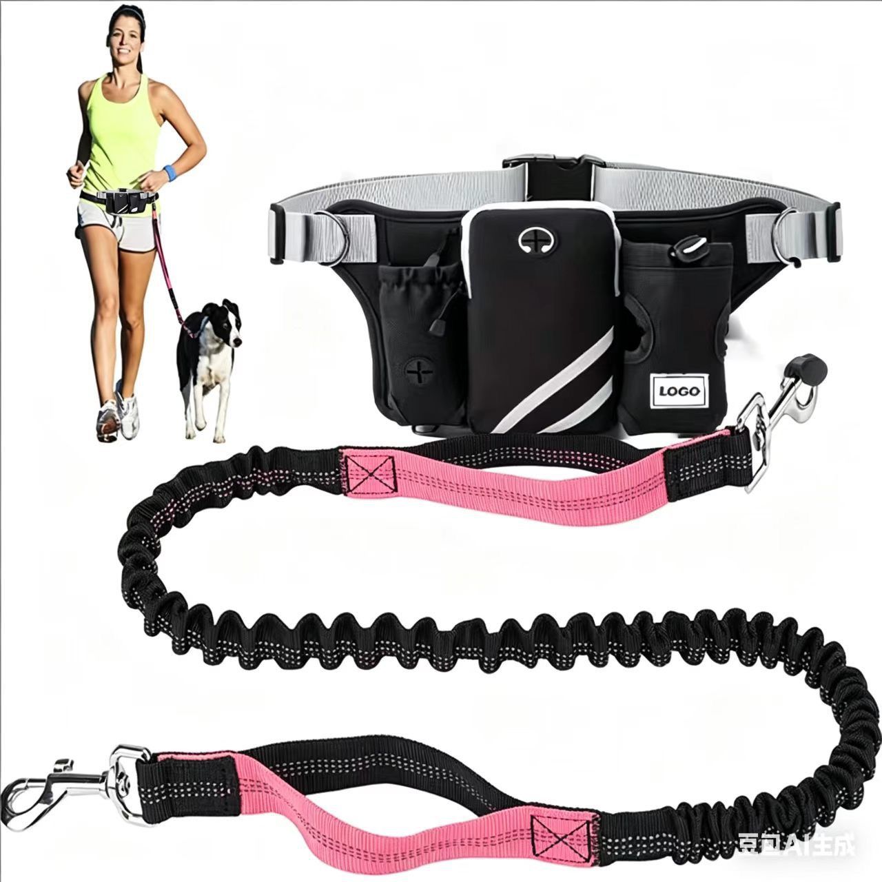 Hands-Free Dog Walking Waist Pack with Bungee Leash Set – Adjustable Running view 15