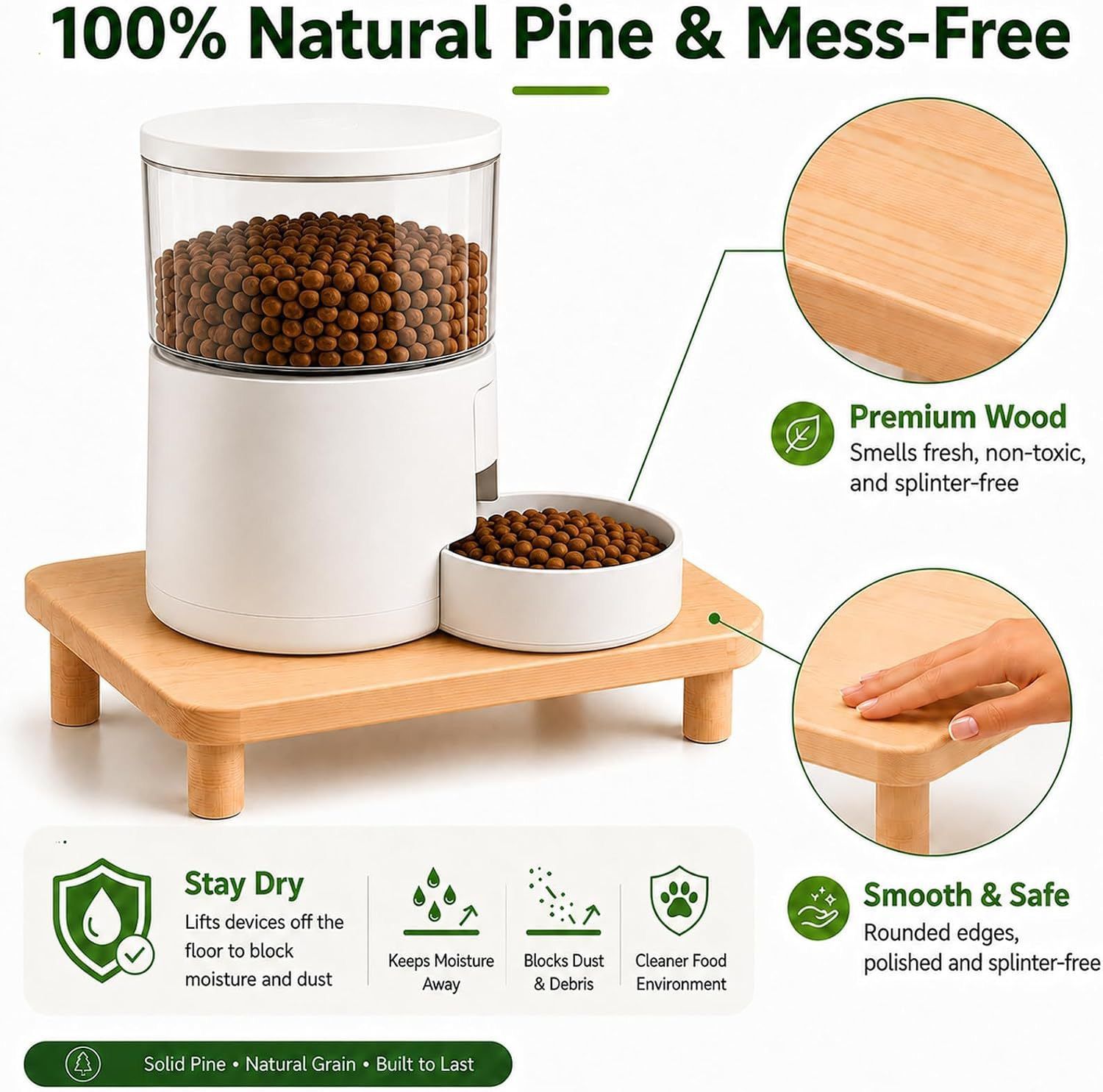 Elevate Your Pet’s Dining Experience with a Natural Pine Wood Feeder Stand view 6