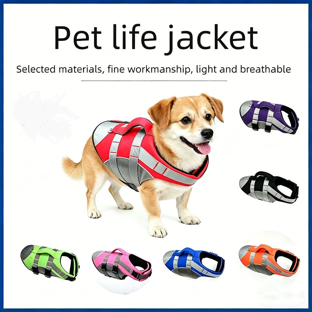 Dog Life Jacket Pet Swim Vest with Rescue Handle Reflective Strips Adjustable — image 1