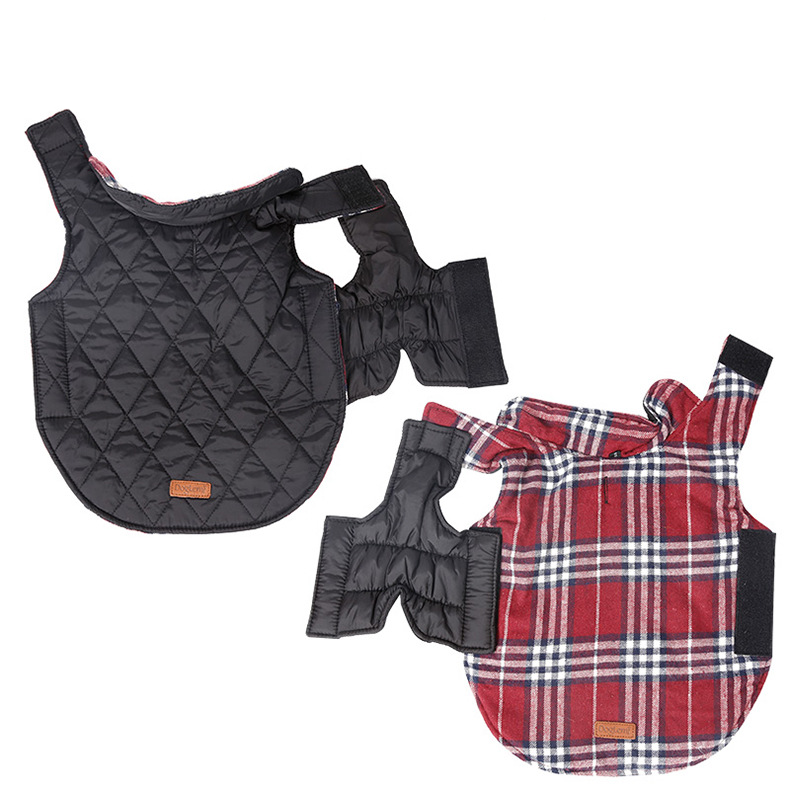 Reversible Winter Dog Coat with Plaid and Quilted Sides view 7