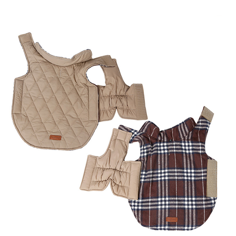 Reversible Winter Dog Coat with Plaid and Quilted Sides view 9