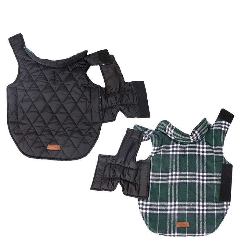 Reversible Winter Dog Coat with Plaid and Quilted Sides view 8