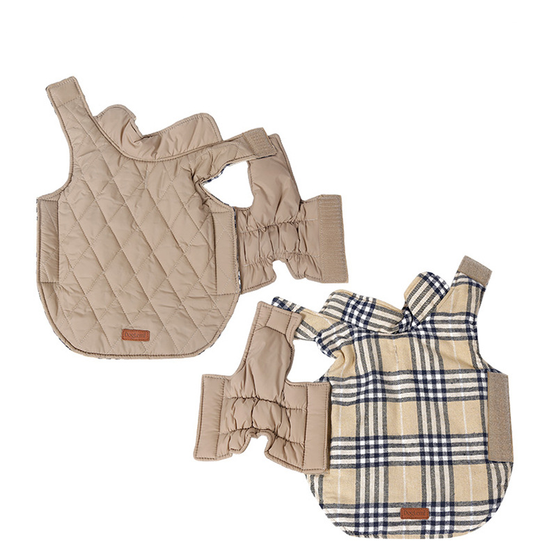 Reversible Winter Dog Coat with Plaid and Quilted Sides view 9
