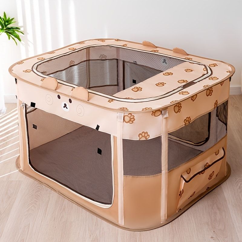 Foldable Pet Playpen with Zippered Top