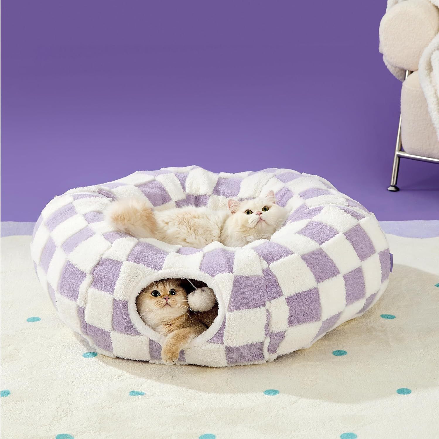 2-in-1 Plush Donut Cat Tunnel Bed view 4
