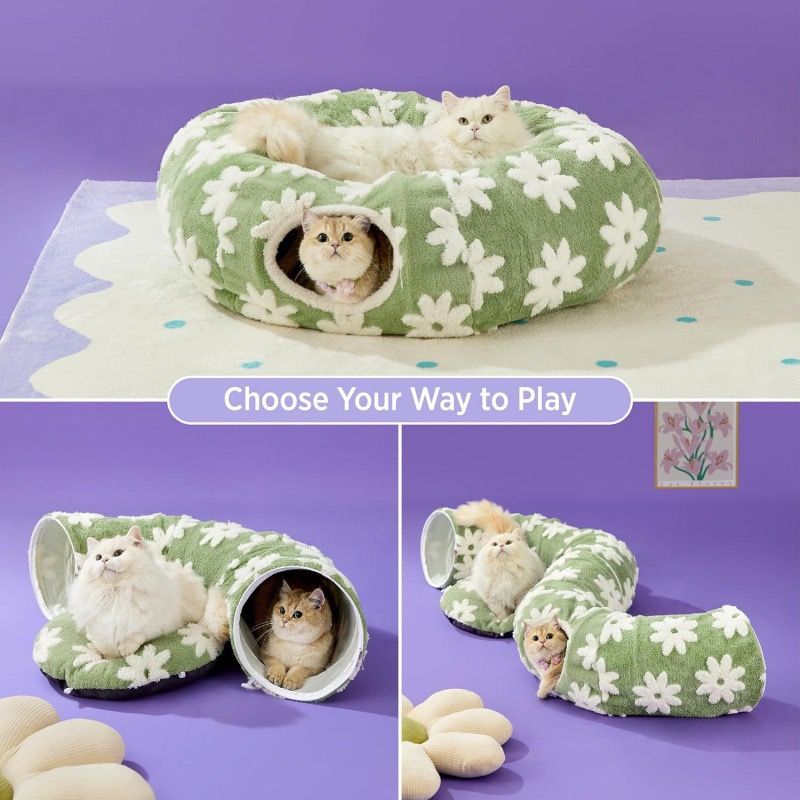 2-in-1 Plush Donut Cat Tunnel Bed view 5