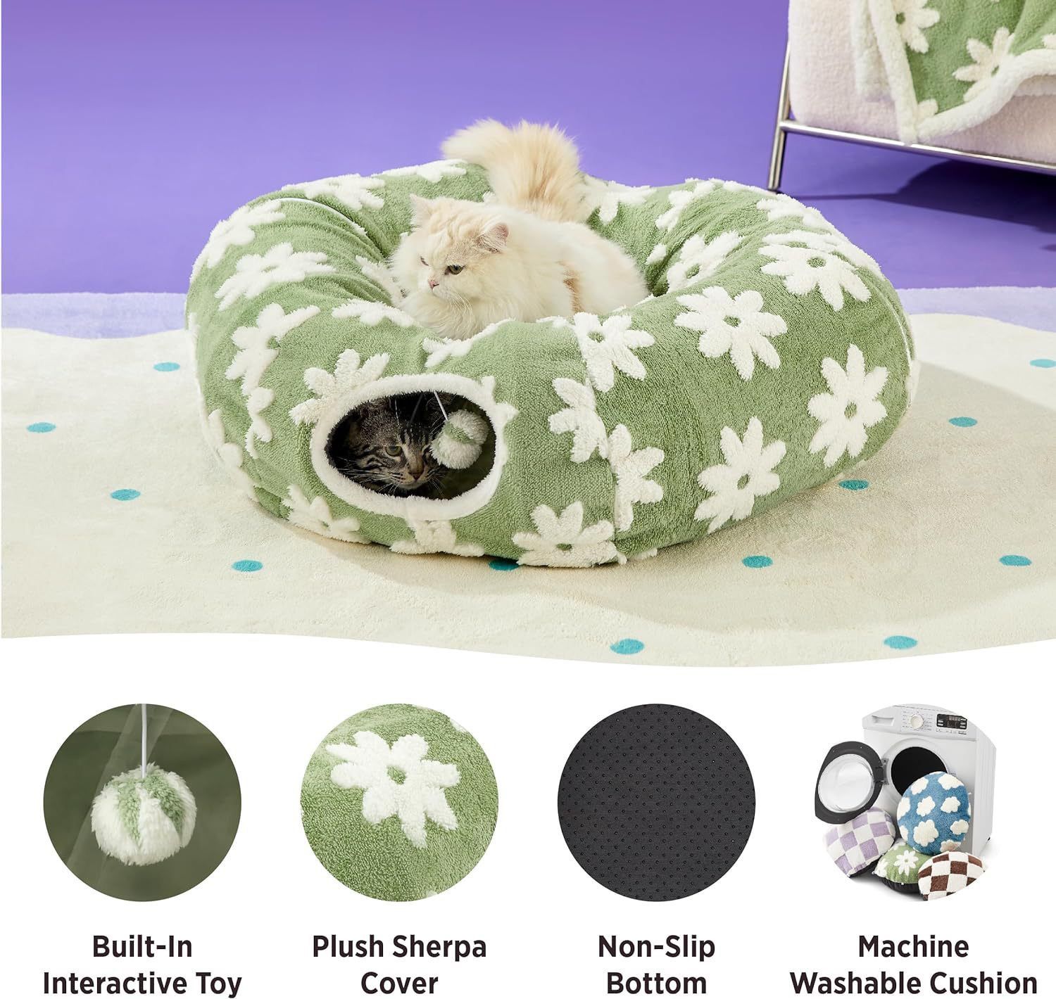 2-in-1 Plush Donut Cat Tunnel Bed view 6