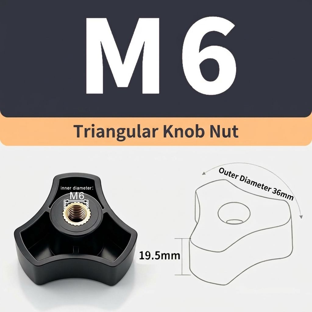 Triangular Knob Nut with Brass Threaded Insert view 3