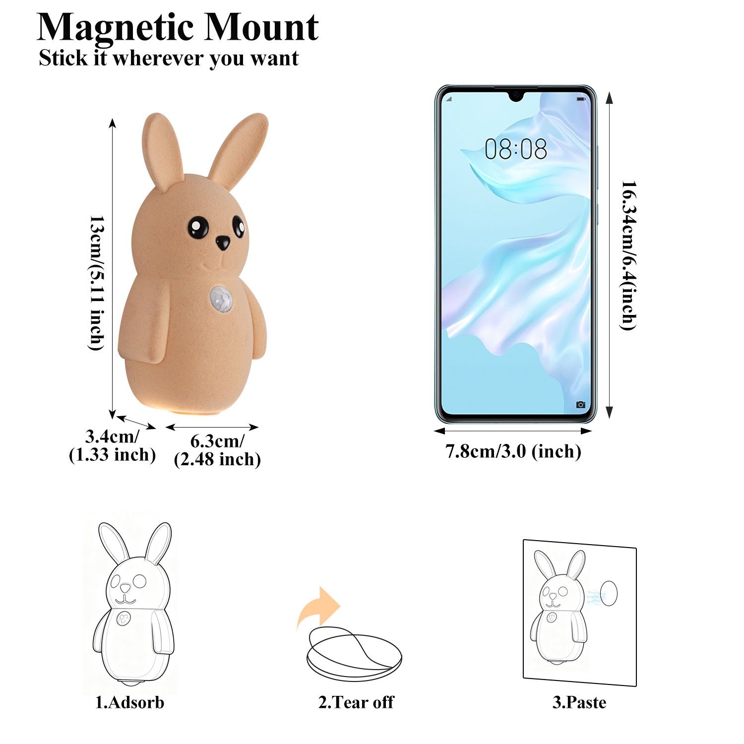 Adorable bunny-shaped motion sensor wall light with magnetic mounting view 2