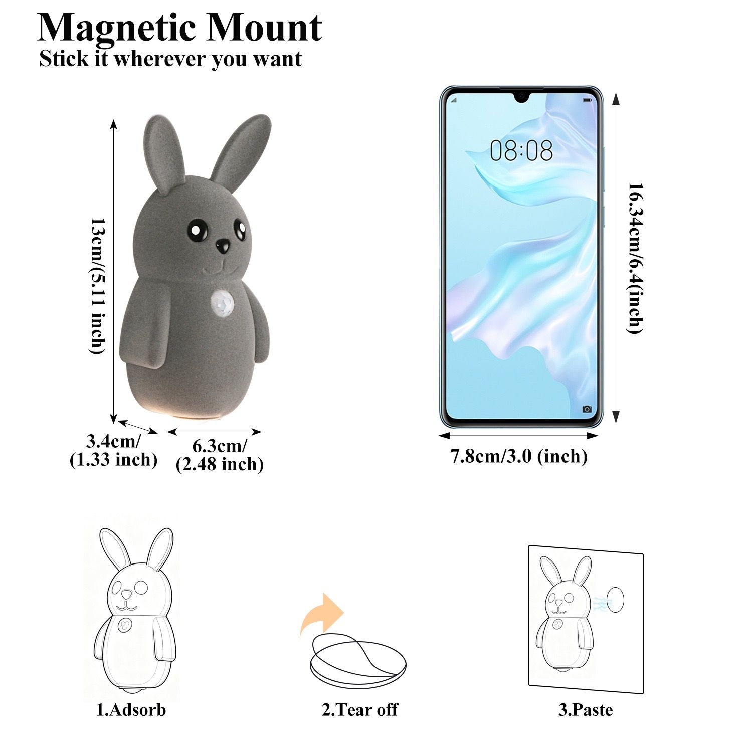 Adorable bunny-shaped motion sensor wall light with magnetic mounting view 11