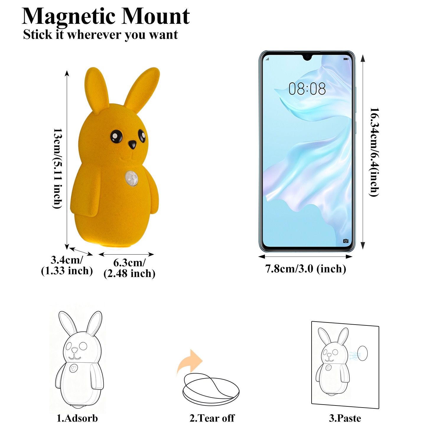 Adorable bunny-shaped motion sensor wall light with magnetic mounting view 2
