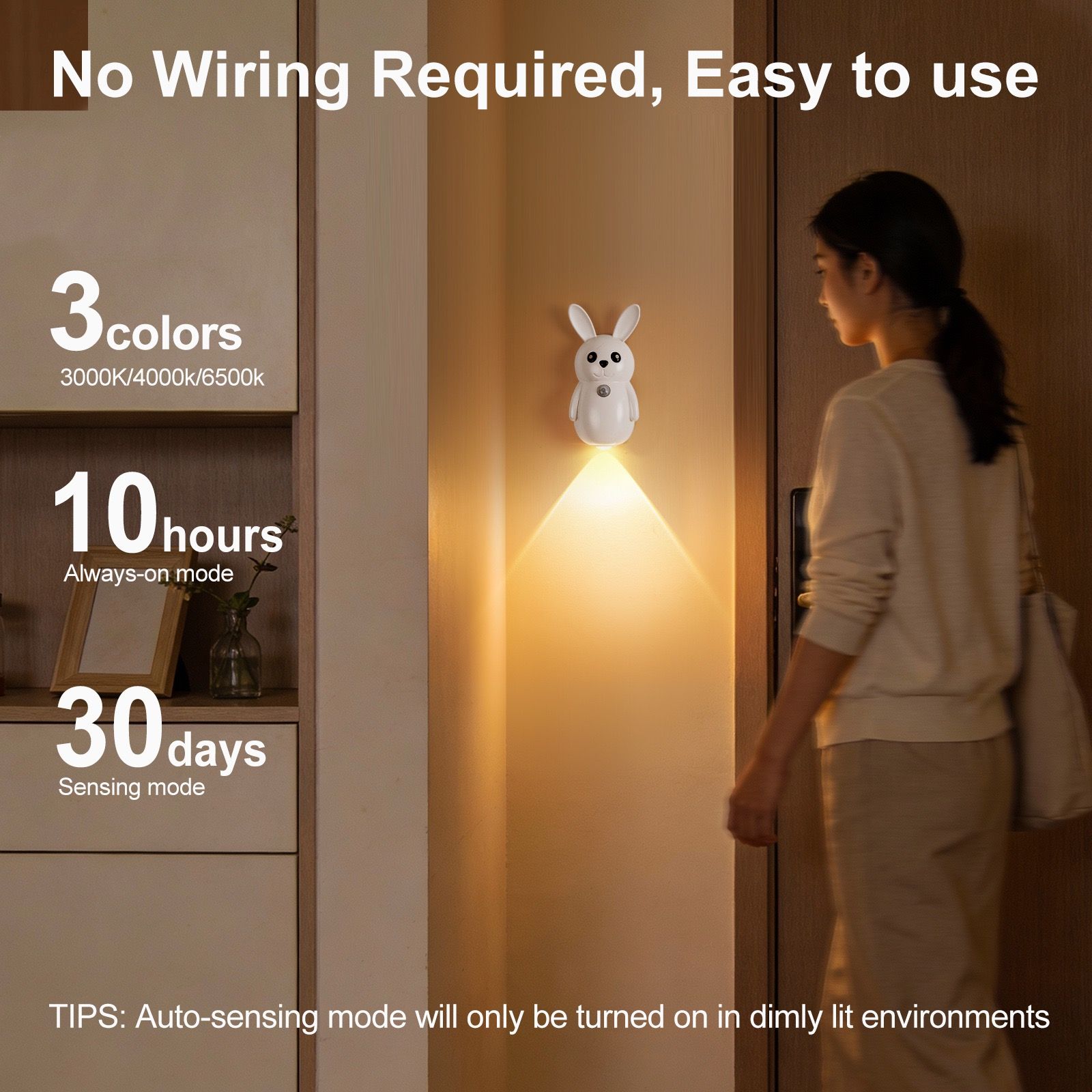 Adorable bunny-shaped motion sensor wall light with magnetic mounting view 3