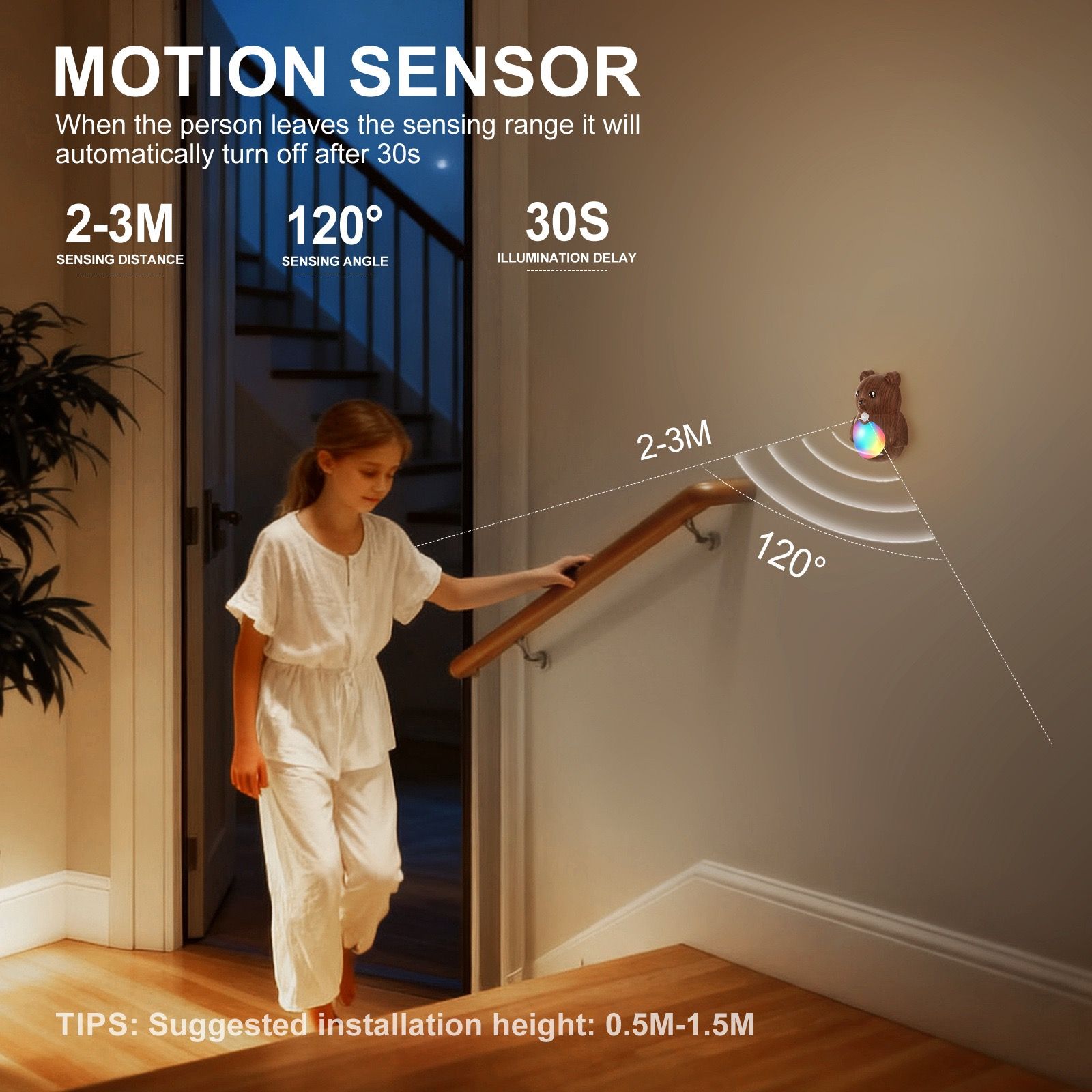 Adorable Cartoon Bear Magnetic Motion Sensor Night Light – Rechargeable LED view 4