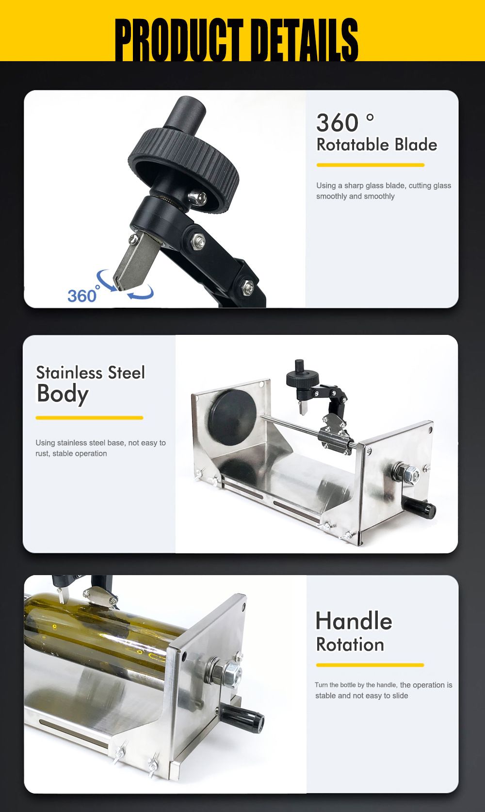 Multifunctional Glass Bottle Cutter with Hand Crank Wheel view 10