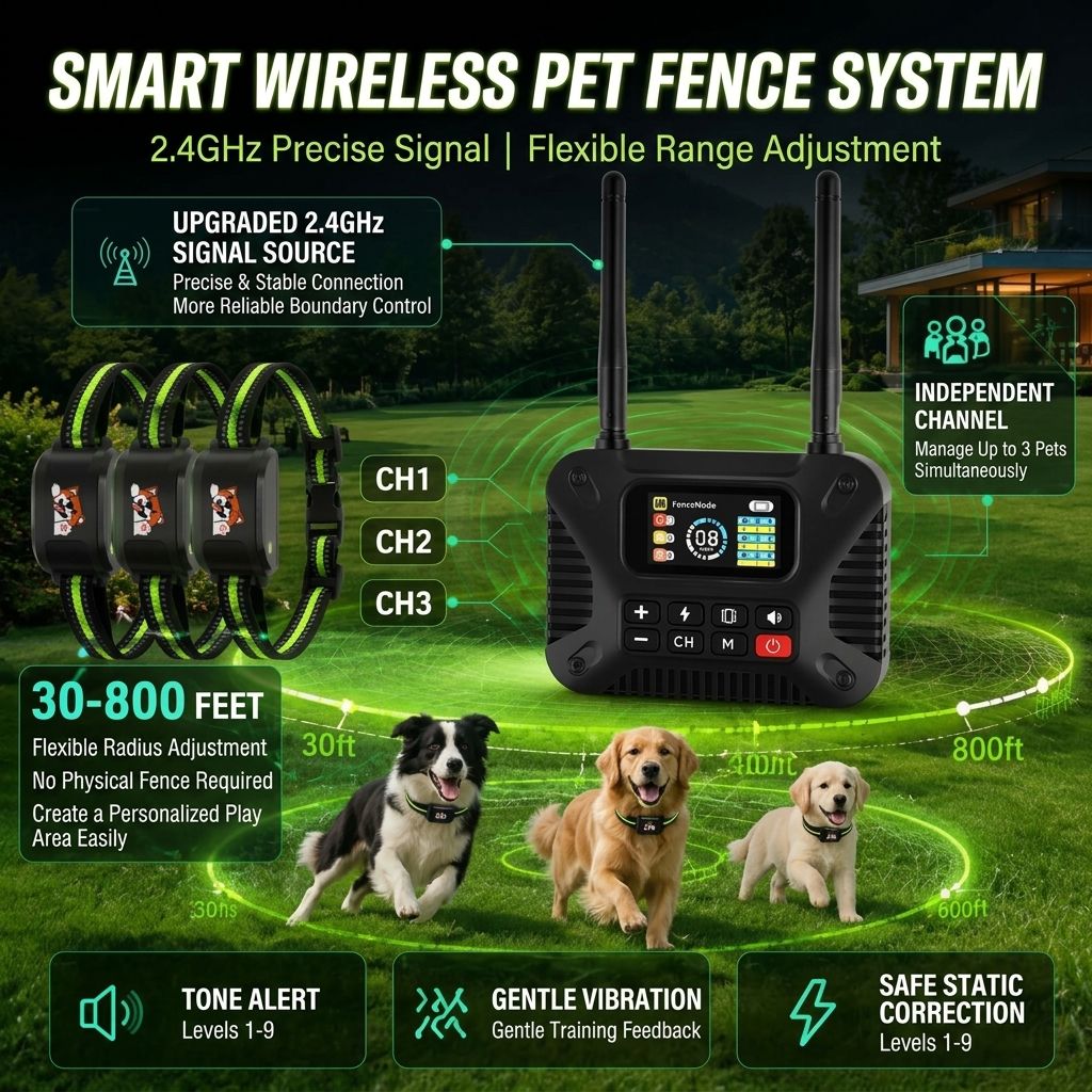 Wireless Dog Fence & Training System with 2.4GHz Remote Control