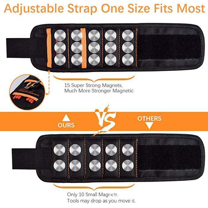 Magnetic Tool Wristband with 15 Strong Magnets and Storage Pocket – Hands-Free view 5