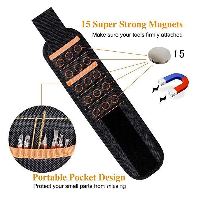 Magnetic Tool Wristband with 15 Strong Magnets and Storage Pocket – Hands-Free view 7