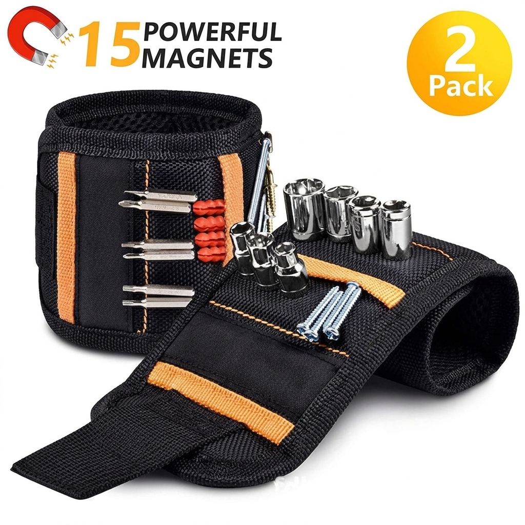 Magnetic Tool Wristband with 15 Strong Magnets and Storage Pocket – Hands-Free view 14