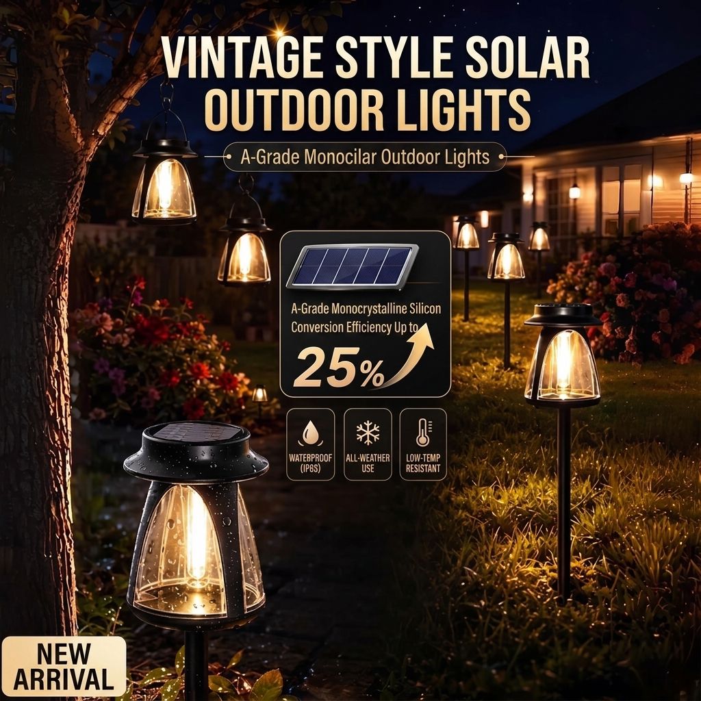 Vintage Solar Garden Lamp with A-Grade Monocrystalline Panel