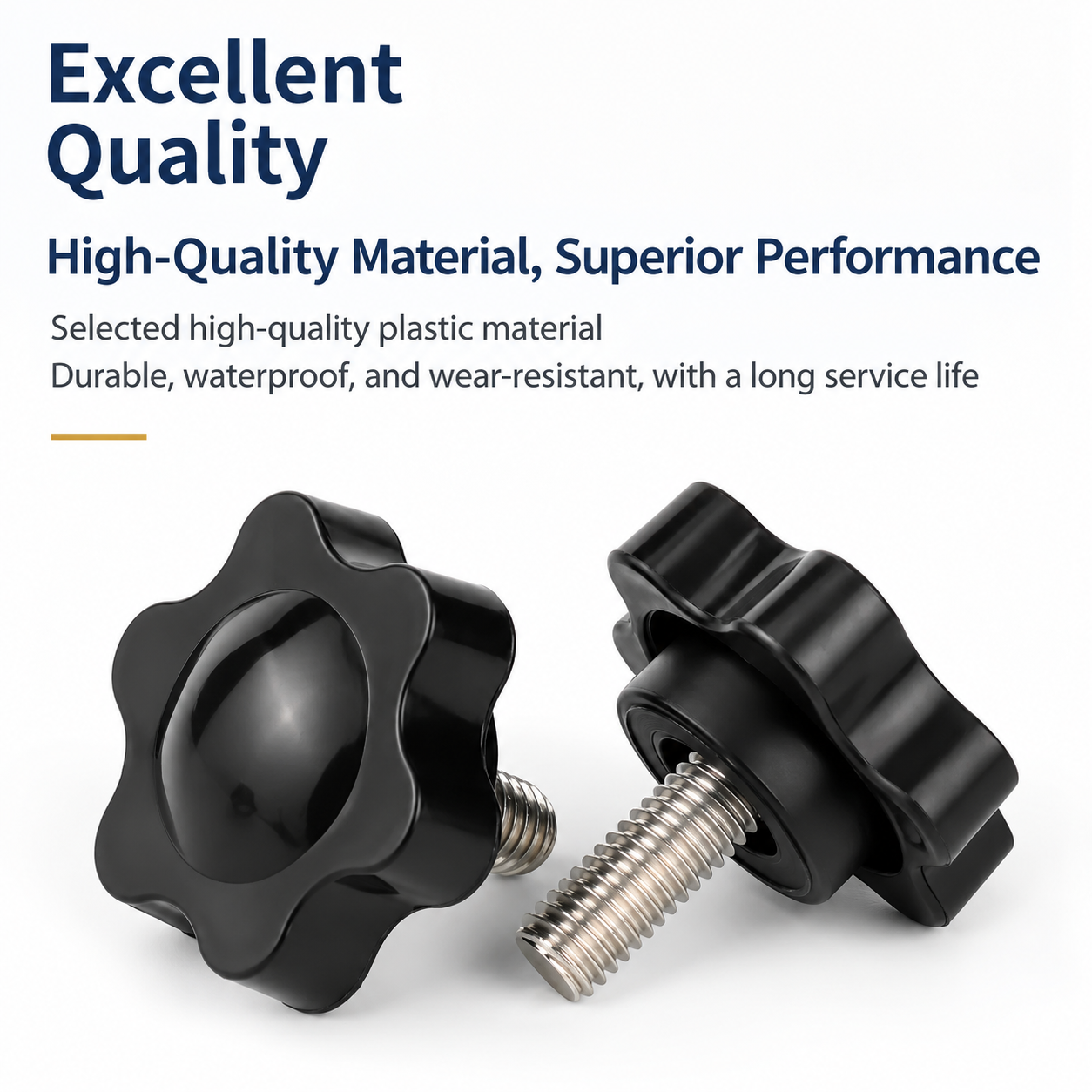 Black Six-Lobe Star Shaped Thumb Screws with Metal Threaded Stud view 6