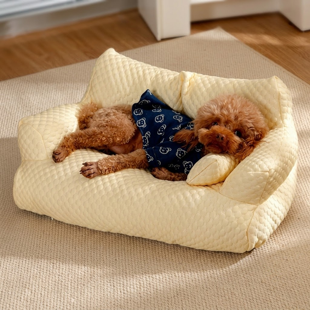 Cooling Ice Silk Pet Sofa Bed with 5D Massage Particles and Removable Washable view 13