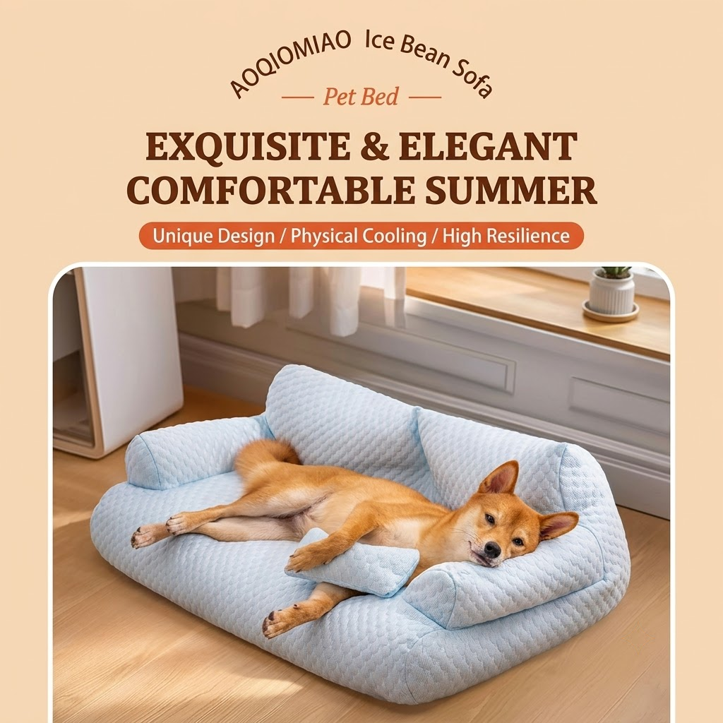 Cooling Ice Silk Pet Sofa Bed with 5D Massage Particles and Removable Washable view 3