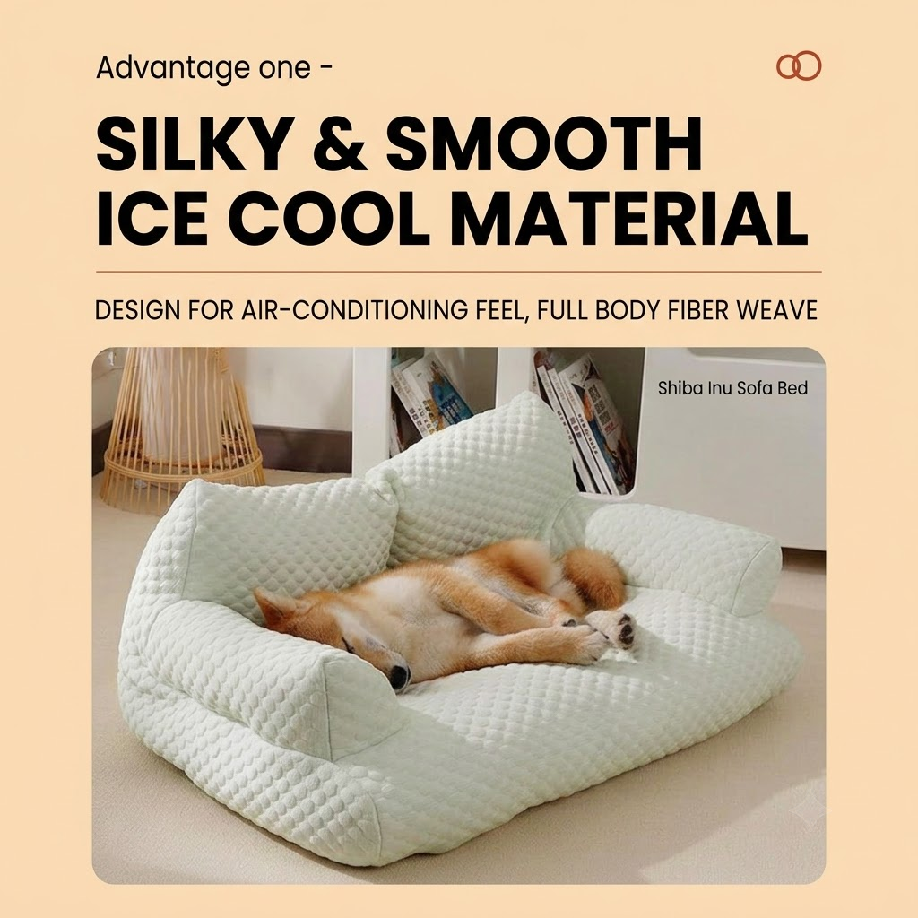 Cooling Ice Silk Pet Sofa Bed with 5D Massage Particles and Removable Washable view 5