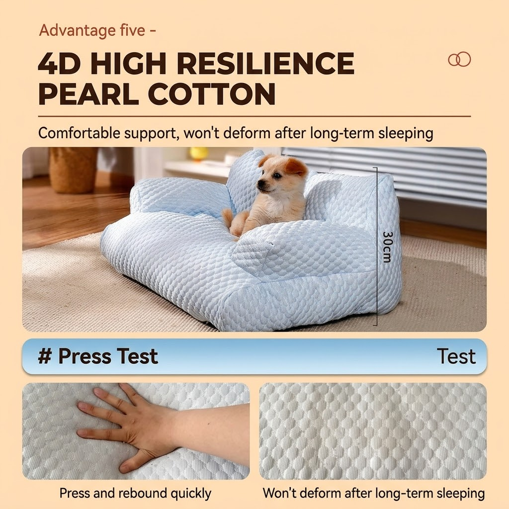 Cooling Ice Silk Pet Sofa Bed with 5D Massage Particles and Removable Washable view 9