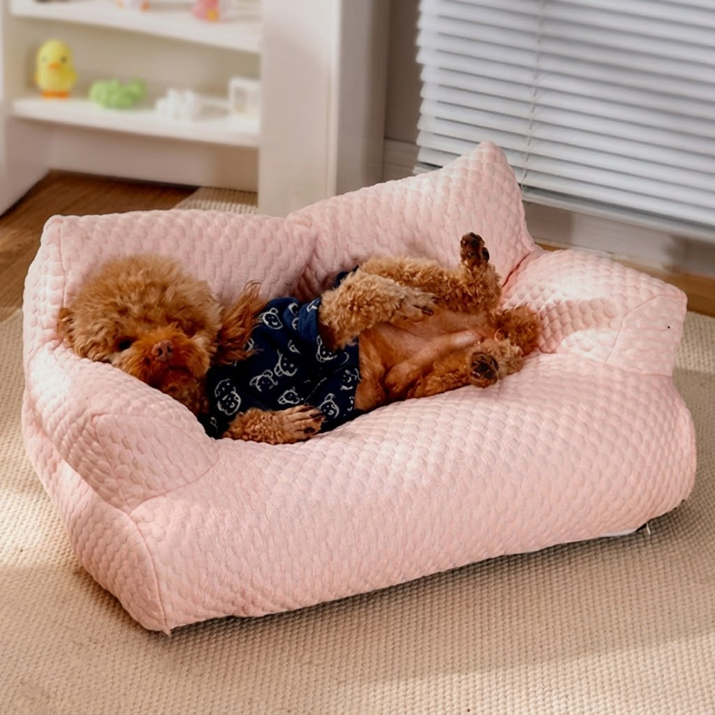 Cooling Ice Silk Pet Sofa Bed with 5D Massage Particles and Removable Washable view 13