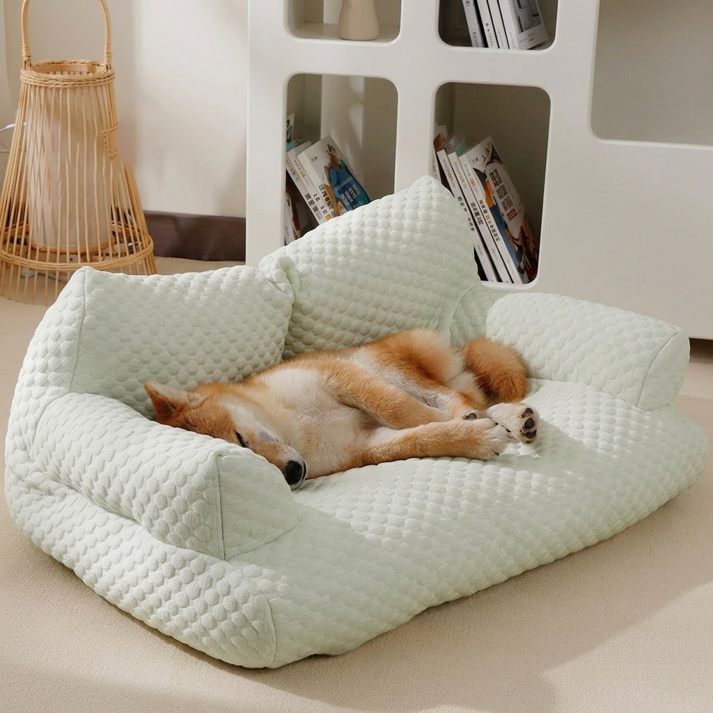 Cooling Ice Silk Pet Sofa Bed with 5D Massage Particles and Removable Washable view 13