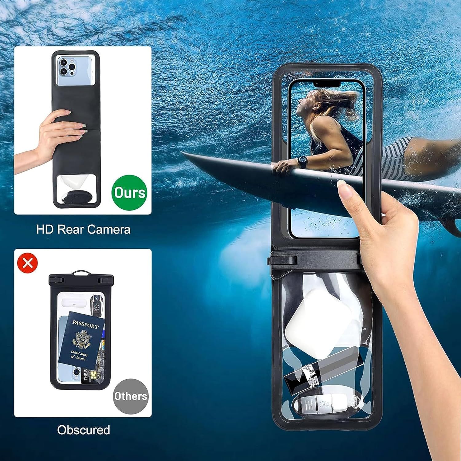 Waterproof Phone Pouch Dual Compartment IPX8 Floating Dry Bag with Adjustable view 8